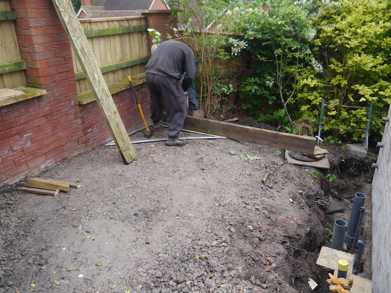 Ground work being prepared for koi pond filter