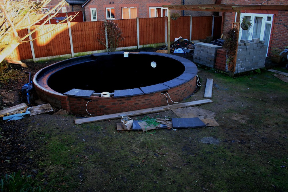 Picture showing the pond almost complete