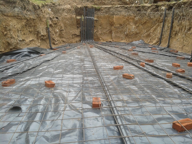 re-bar was placed at the bottom of the pond